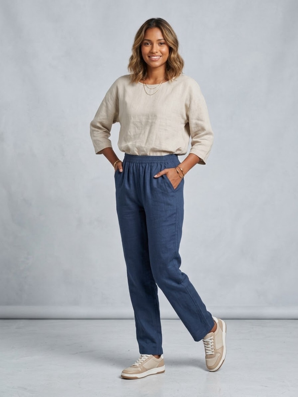 Briggs New York Straight-Leg Linen Pants in Navy Blue P49